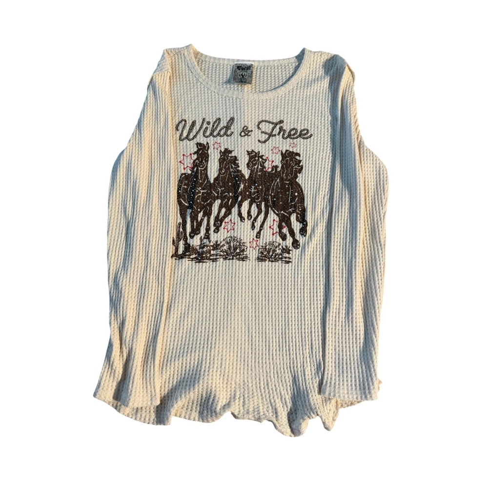 Vintage Vocal Waffle Knit Thermal Top Cream Size Large